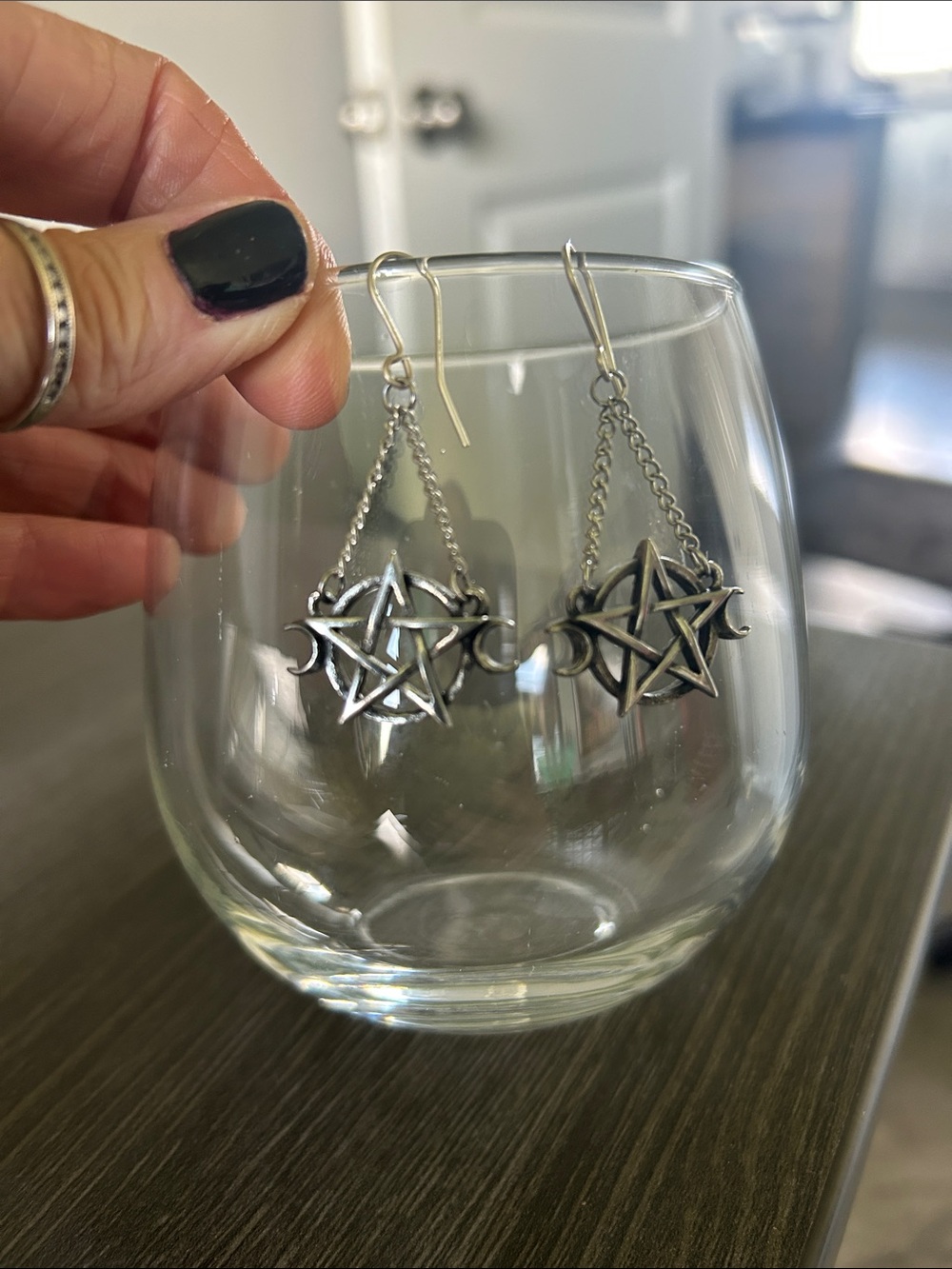 Genuine Pewter Pentagram Moon Dangle Earrings by Alchemy of England